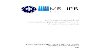 PANDUAN SEMINAR DAN PENERBITAN JURNAL ILMIAH MB-IPB (PROGRAM MAGISTER)
