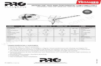 Especificação Técnica da Antena UHF Yagi banda Total (com refletor)  PROHD-1120 - Proeletronic