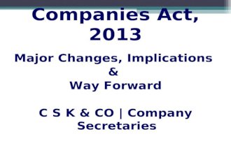 Companies Act, 2013 - Major changes, Implications and Actions Points on Private Limited
