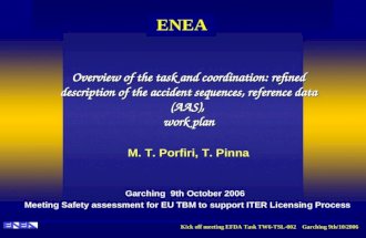Kick off meeting EFDA Task TW6-TSL-002 Garching 9th/10/2006 ENEA Overview of the task and coordination: refined description of the accident sequences,