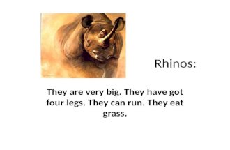 Rhinos: They are very big. They have got four legs. They can run. They eat grass.