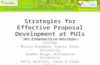 Strategies for Effective Proposal Development at PUIs An Interactive Session Sally Southwick, Keene State College Mickie Kreidler, Dakota State University.