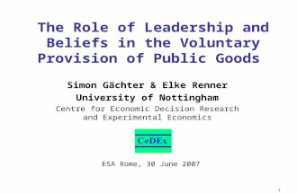 1 Simon Gächter & Elke Renner University of Nottingham Centre for Economic Decision Research and Experimental Economics The Role of Leadership and Beliefs.