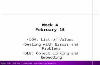 1 R. Ching, Ph.D. MIS Area California State University, Sacramento Week 4 February 15 LOV: List of ValuesLOV: List of Values Dealing with Errors and ProblemsDealing.