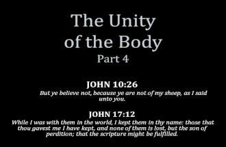 The Unity of the Body Part 4 JOHN 10:26 But ye believe not, because ye are not of my sheep, as I said unto you. JOHN 17:12 While I was with them in the.