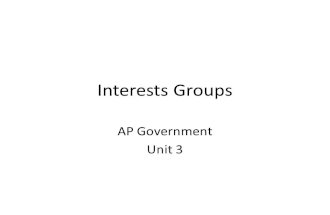 Interests Groups AP Government Unit 3. Interest Groups ● Federalist # 10 & 51 (essential readings) ● What is an interest group? What are some examples.