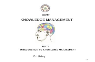 UNIT I - INTRODUCTION TO KNOWLEDGE MANAGEMENT Learning objectives