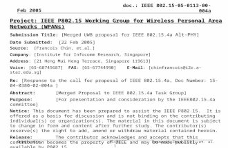 Doc.: IEEE 802.15-05-0113-00-004a Submission Feb 2005 Francois Chin (I 2 R), et. al. Slide 1 Project: IEEE P802.15 Working Group for Wireless Personal.