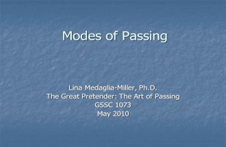 Modes of Passing Lina Medaglia-Miller, Ph.D. The Great Pretender: The Art of Passing GSSC 1073 May 2010.