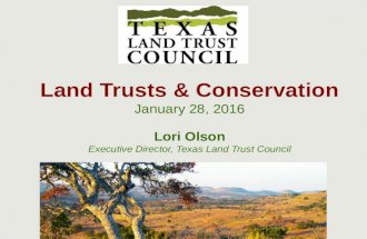 Land Trusts  Conservation January 28, 2016 Lori Olson Executive Director, Texas Land Trust Council.