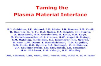Taming the Plasma Material Interface R.J. Goldston, J.E. Menard, J.P. Allain, J.N. Brooks, J.M. Canik R. Doerner, G.-Y. Fu, D.A. Gates, C.A. Gentile, J.H.