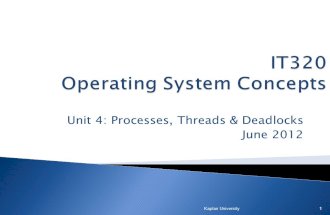 Unit 4: Processes, Threads  Deadlocks June 2012 Kaplan University 1.