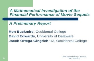 Joint Math Meetings (Boston, MA; 1/6/2012) 1 A Mathematical Investigation of the Financial Performance…