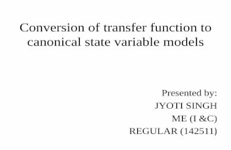 Conversion of transfer function to canonical state variable models