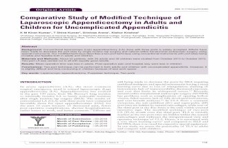 Comparative Study of Modified Technique of Laparoscopic ... · Comparative Study of Modified Technique of Laparoscopic Appendicectomy in Adults and Children for Uncomplicated Appendicitis