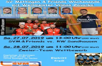 SV Mettingen & Friends Wochenende mit Weltmeister Vilmos ... · SV Mettingen & Friends Wochenende mit Weltmeister Vilmos Zavarko Sa. 27.07.2019 um 13:00 Uhr (200 Wurf) SVM & Friends