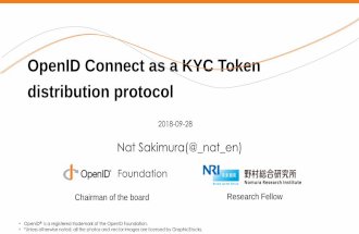 OpenID Connect as a KYC Token distribution protocol · OpenID Connect is the identity layer on top of OAuth. It defines ID Token (Signed JSON Web Token with identity claims) Protocols