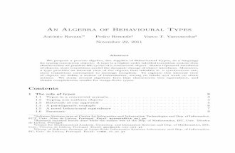 An Algebra of Behavioural Types - ctp.di.fct.unl.ptctp.di.fct.unl.pt/~aravara/pubs/journals/12-RRV-abt.pdfAn Algebra of Behavioural Types Ant onio Ravaray Pedro Resendez Vasco T. Vasconcelosx