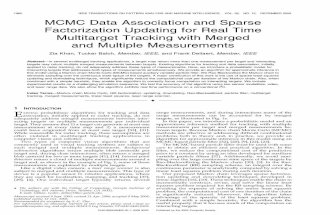 MCMC Data Association and Sparse Factorization Updating for Real Time Multitarget Tracking with Merged and Multiple Measurements