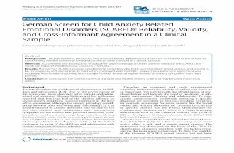 German Screen for Child Anxiety Related Emotional Disorders (SCARED): reliability, validity, and cross-informant agreement in a clinical sample