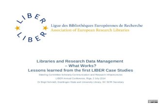 Libraries and Research Data Management &acirc;&euro;&ldquo; What Works? Lessons Learned from the First LIBER Case Studies